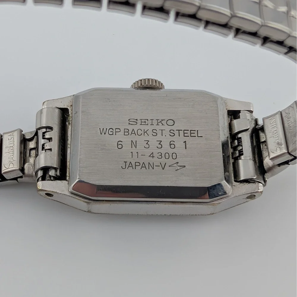 Seiko 11-4300 Manual Wind Blue Textured‎ Dial Tank Watch WGP Vintage 11-4300